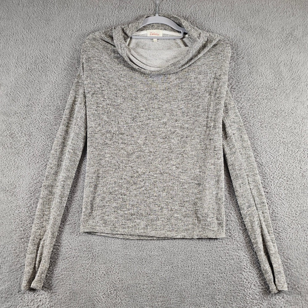 Deletta Anthropologie Gray Metallic Knit Cowl Neck Long Sleeve Top XXS